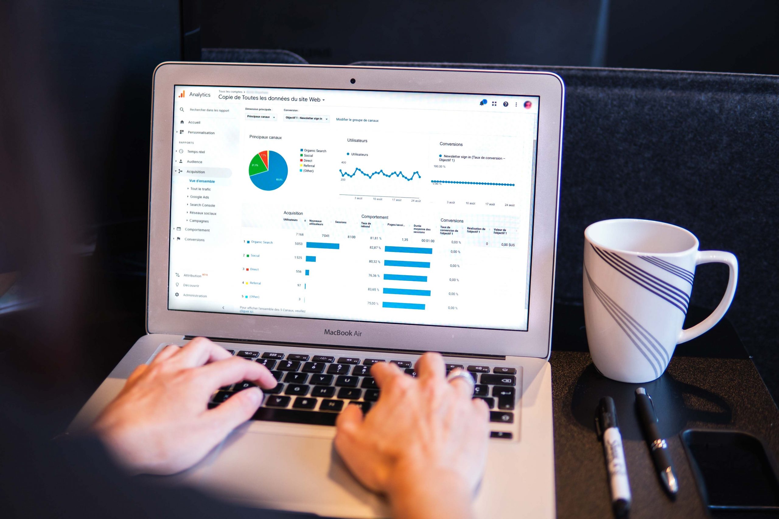 computer with review stats and diagrams